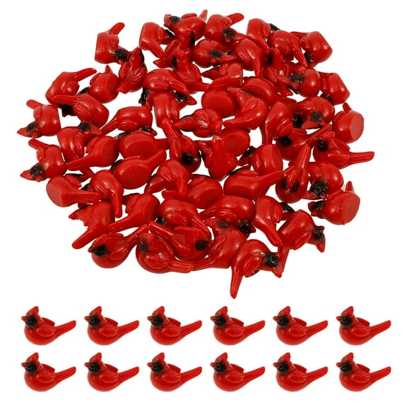 60Pcs Mini Resin Red Bird Tiny Animals Figurines Miniature Crafts Party Cake Topper Decor Rich Set Small Universal Size for Home Decor