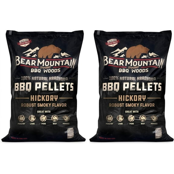 Bear Mountain FK14 Premium All Natural Low Moisture Hardwood Smoky Hickory BBQ Smoker Pellets for Outdoor Grilling, 20 Pound Bag 2 Pack