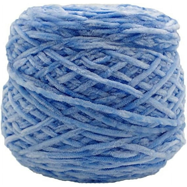 Zhuge Hilo de terciopelo de chenilla de 250 g, azul claro, voluminoso, vegano, suave, hilo de terciopelo para tejer, hilo de chenilla de algodón mezclado con poliéster