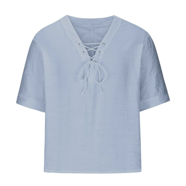 Camisetas de Verano para Hombre Pullover de Manga Media con Cuello en V en Color Sólido, Casual Y Ligero Camisetas de Manga Corta para Hombre