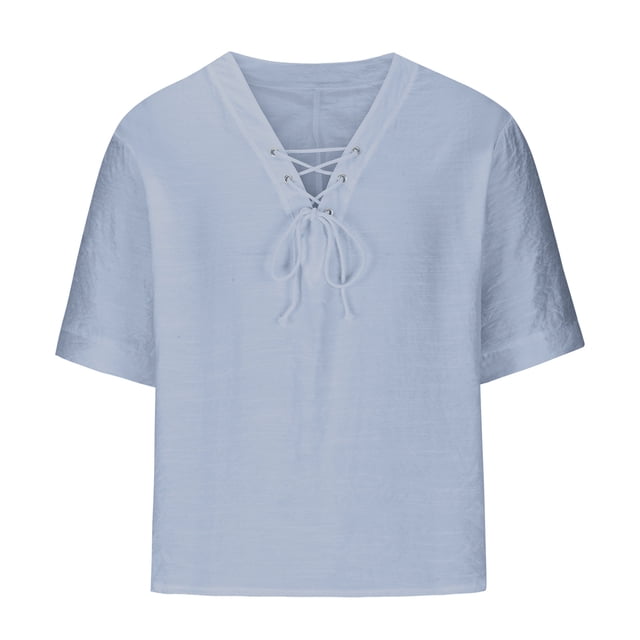 Camisetas de Verano para Hombre Pullover de Manga Media con Cuello en V en Color Sólido, Casual Y Ligero Camisetas de Manga Corta para Hombre