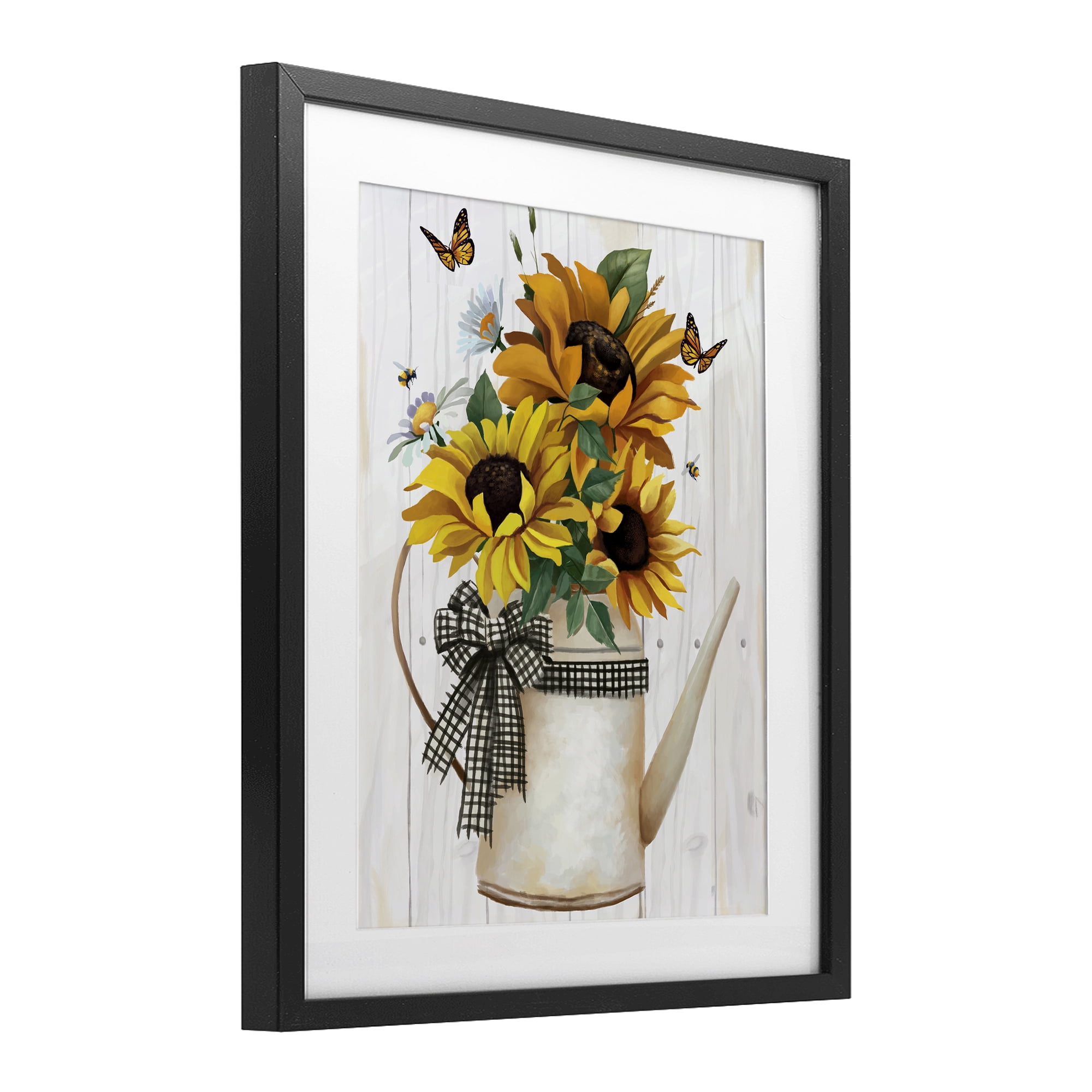 Stupell Industries Sunflower Trio in Watering Can Black Framed Print Under Glass, design by Lucca Sheppard