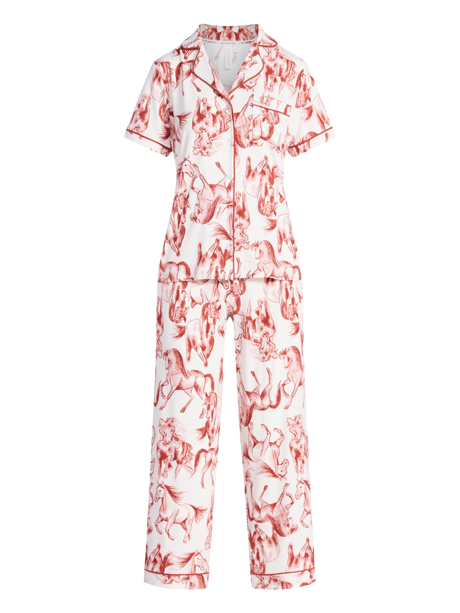 Joyspun Women's Dreamy Soft Collection Notch Collar Top and Capri Pants Pajama Set, 2-Piece, Sizes XS-3X