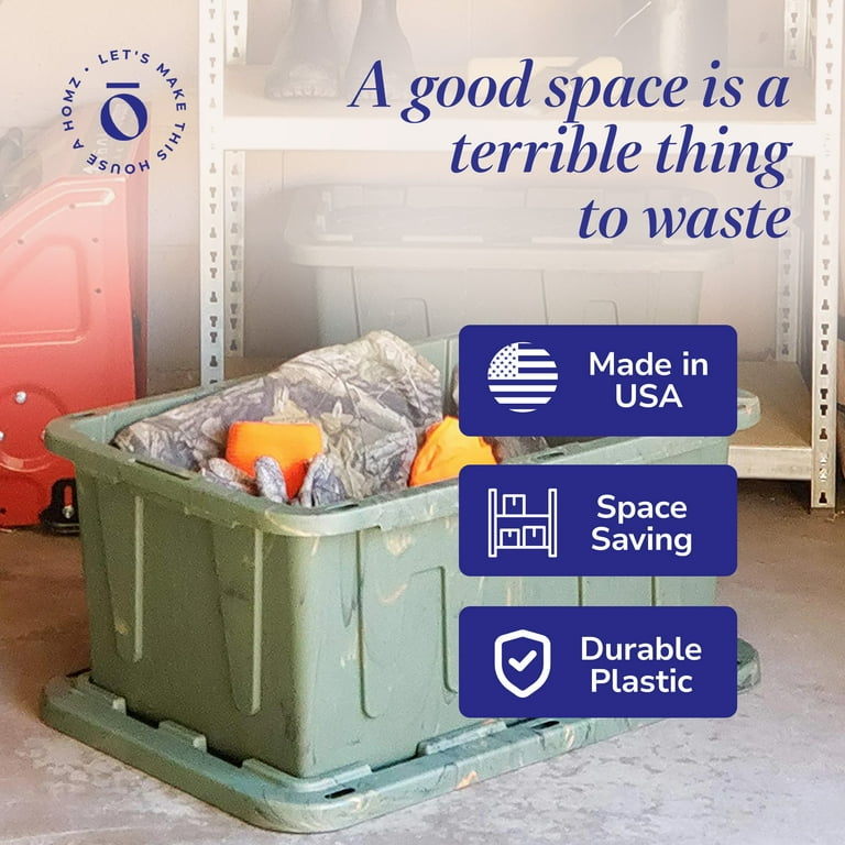 Homz 15 Gal Durabilt Home Storage Container with Snap Lid, Green