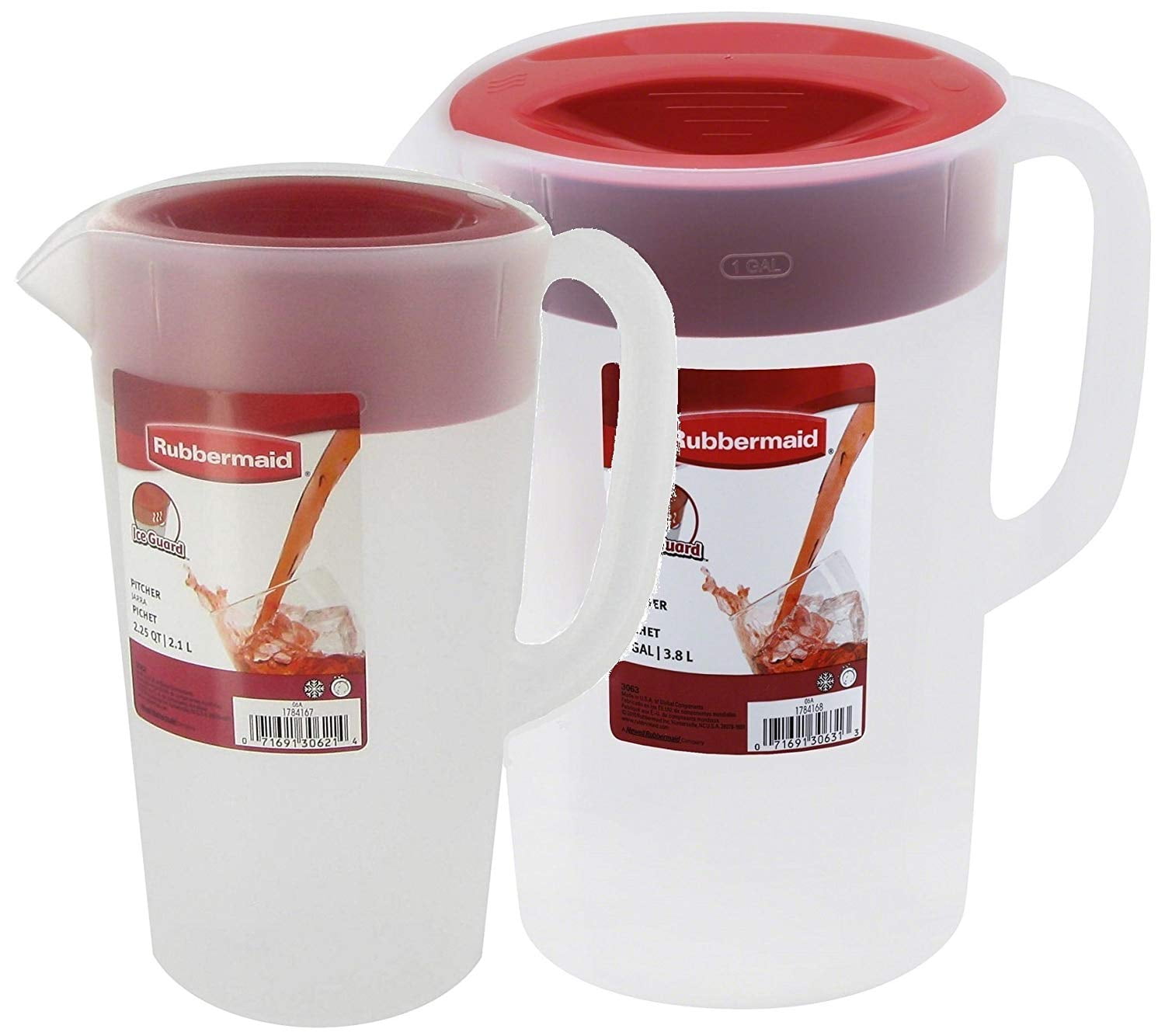 Rubbermaid Ice Guard Pitcher, Duo Set, 1Gallon + 2.25Quart, 1 Each