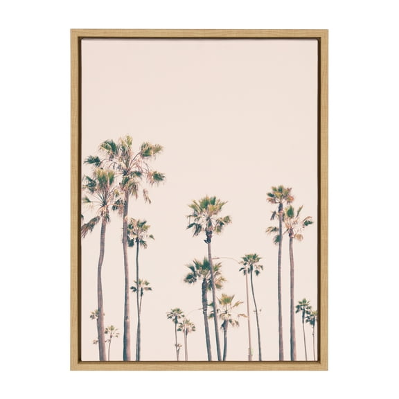 Kate and Laurel Sylvie Pink Palm Tree Paradise Framed Canvas Wall Art by Caroline Mint, 18x24 Natural, Pastel Tropical Art for Wall
