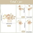 thumbnail image 2 of 5Pcs Pink Bridal Flower Hair Pins Combs Accessories Jewelry Kit Multi Style Exquisite Gold Floral Leaf Pearl Crystal Twist Barrette Pin, 2 of 9