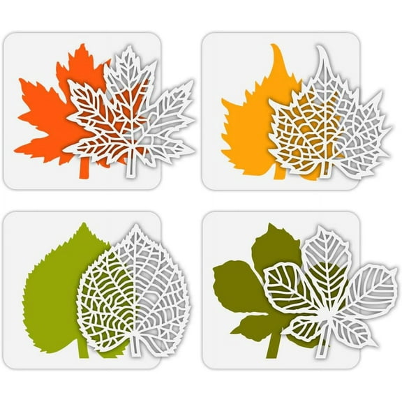 4-Piece Layered Leaves Stencil; 5.9x5.9-Inch Plastic Maple Leaf Leaf Patterns - Reusable DIY & Art Craft Stencils for Painting & Home Decor