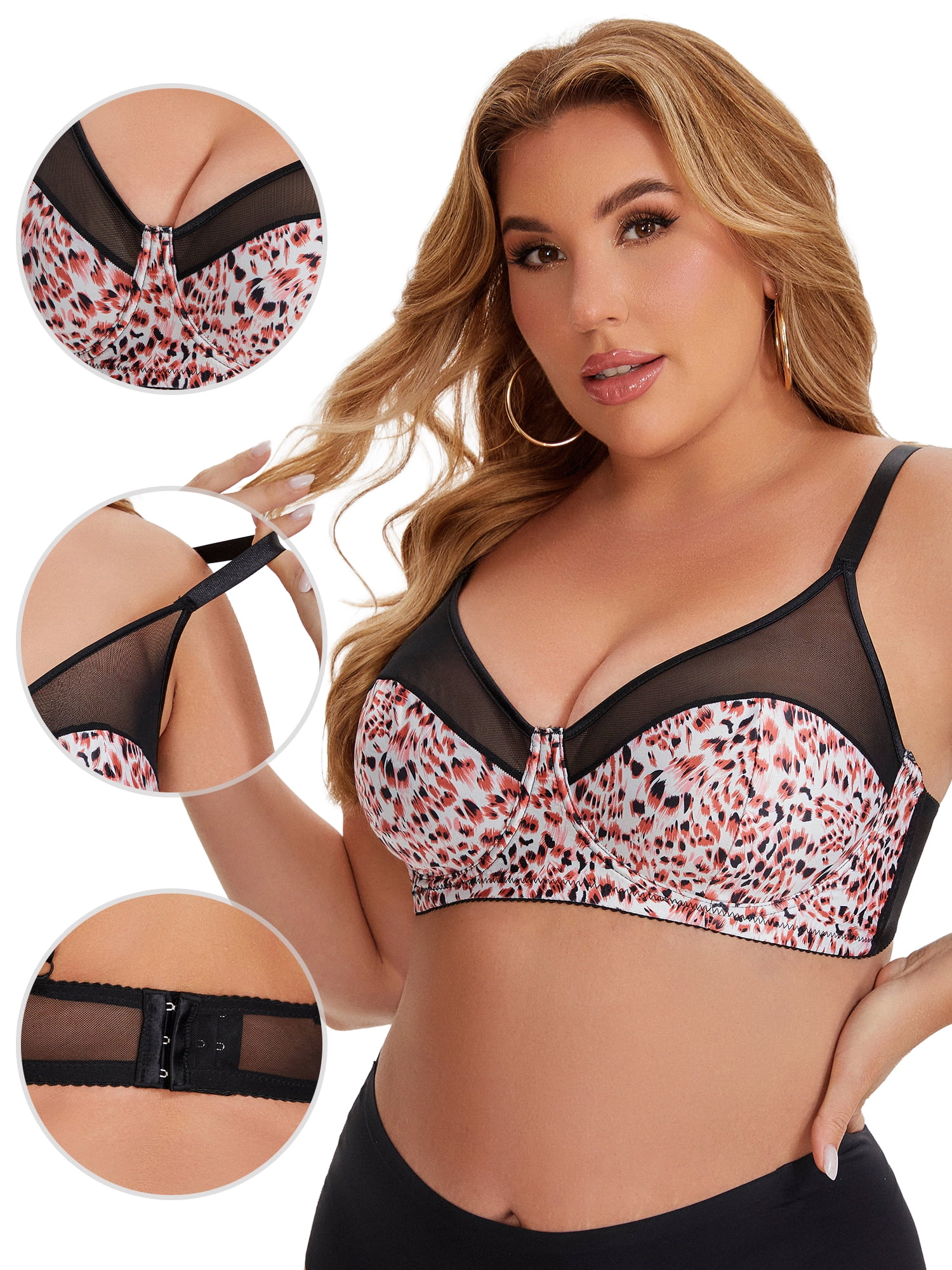 DARING DIVA Women's Plus Size Underwired Push Up Mesh See Through Bralette XXL Red