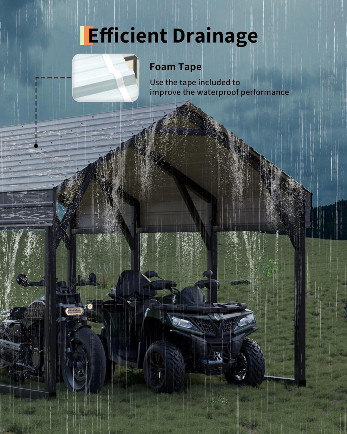 12 ft x 13 ft Metal Carport Shed with Reinforced Frame & Steel Roof, All-Weather Permanent Shelter for Cars, Motorcycles, ATVs & Boats