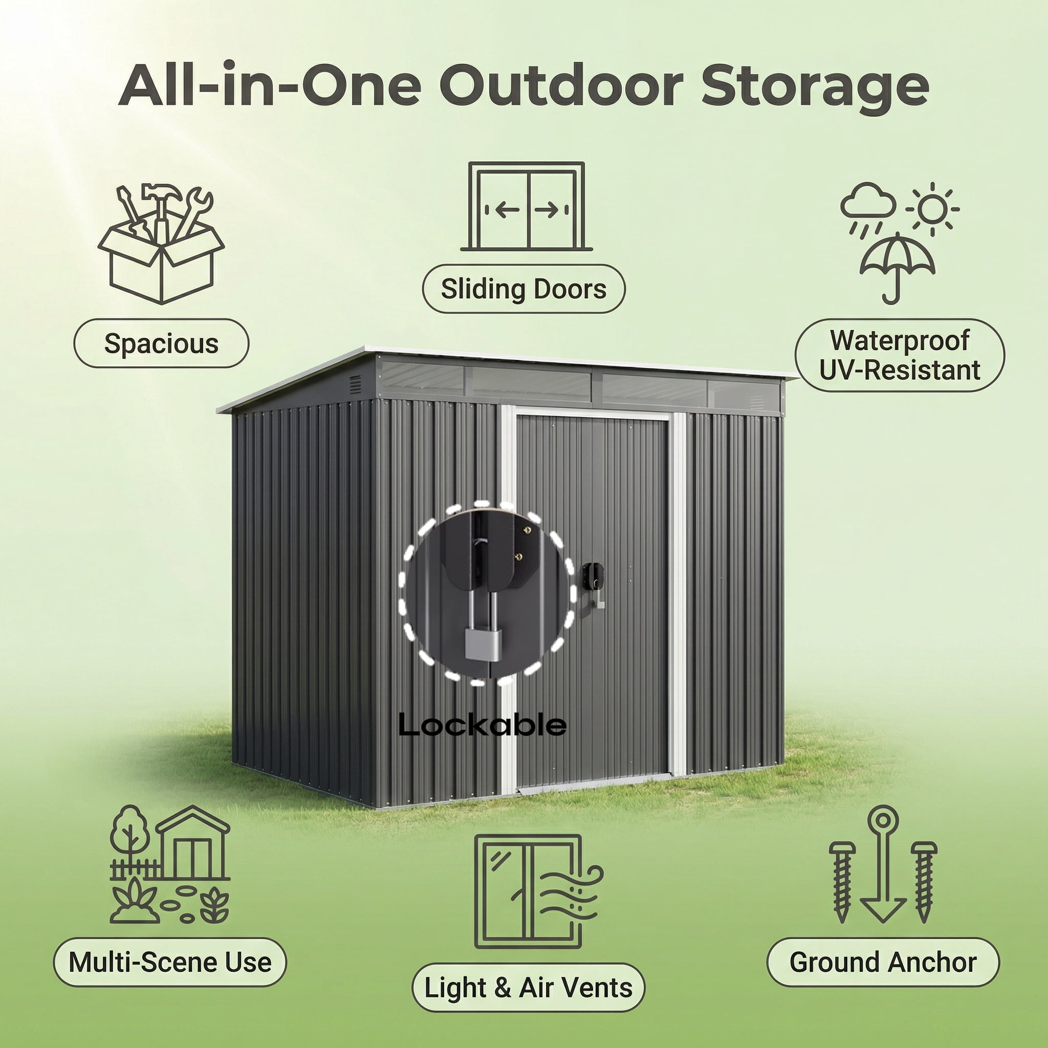 Lofka 6 x 4 FT Outdoor Metal Storage Shed with Lockable Sliding Door for Backyard, Garden, Dark Gray