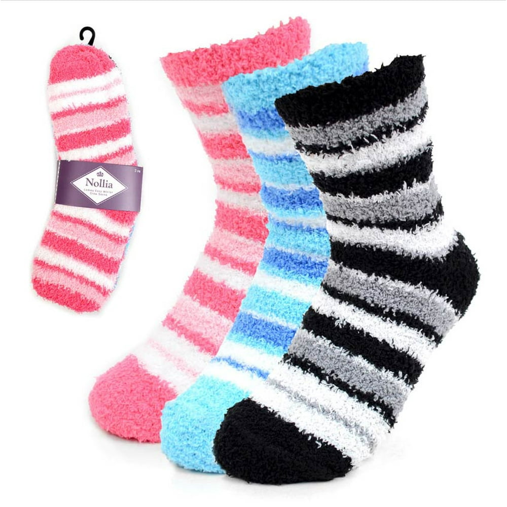 Blended 3 Pair of Fuzzy Slipper Socks for Women Soft Cozy in Several