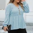 thumbnail image 6 of Ltctricy Women's Plus Size Babydoll Tops V Neck Button Front Lantern Long Sleeve Ribbed Knit Tunic Blouses Casual Lightweight Sweaters(Sky Blue,X-Large), 6 of 7