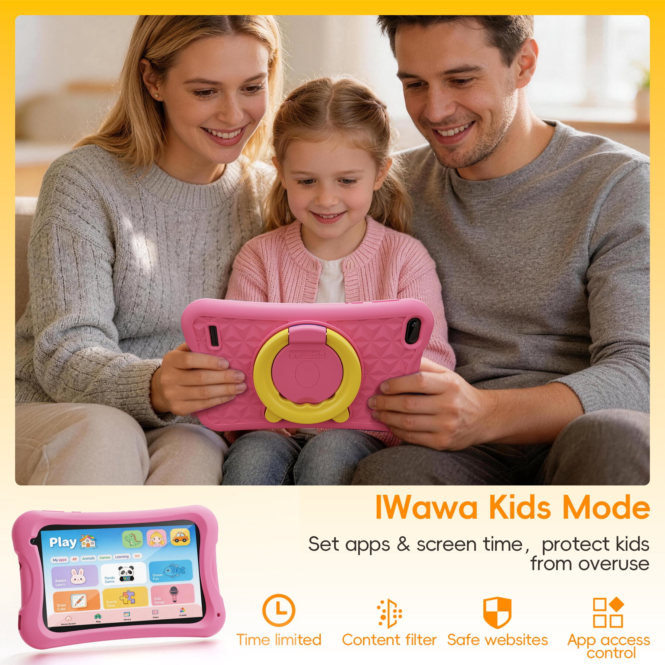 Digiland 7" Kids Tablet，4GB RAM 32GB ROM Android Tablet Computer for Children，parental controls，Eye Protection Toddler Tablet for Ages 4-12（Pink）