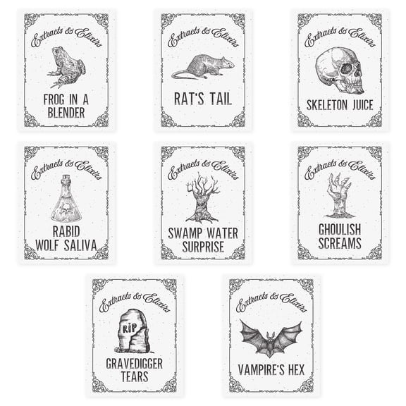 Koyal Wholesale 16 Pk Classic Halloween Wine Bottle Labels Potion Bottles Halloween Decor