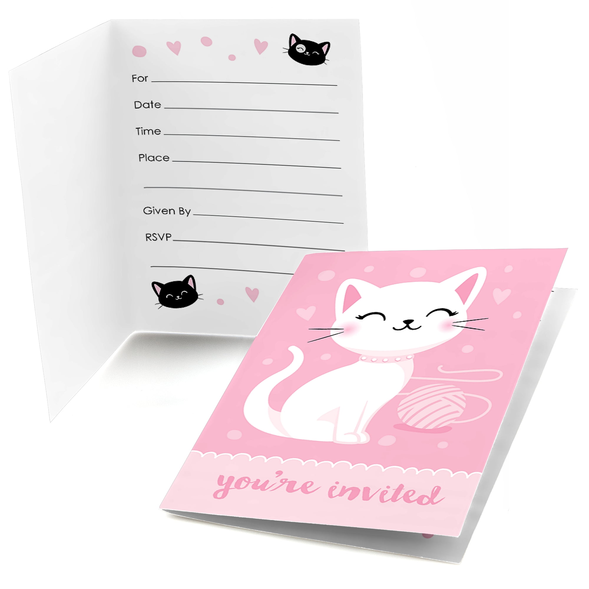 Purr-fect Kitty Cat - Fill In Kitten Meow Baby Shower or Birthday Party Invitations (8 count)