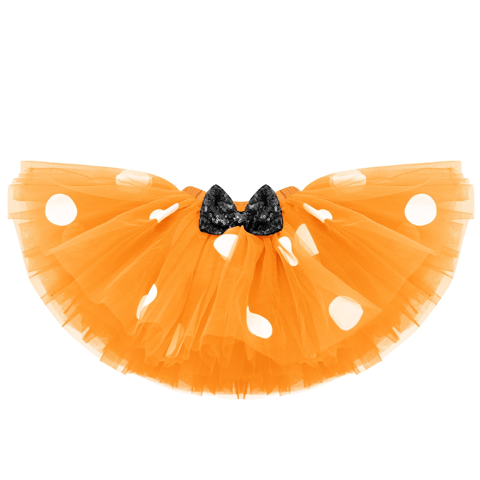 IBTOM CASTLE Toddler Baby Girls 1st 2nd Birthday Outfit Mini Polka Dots Romper Tutu Dress Mouse Ears Headband Princess Skirt Set for Photo Shoot 1 Year Orange + Black