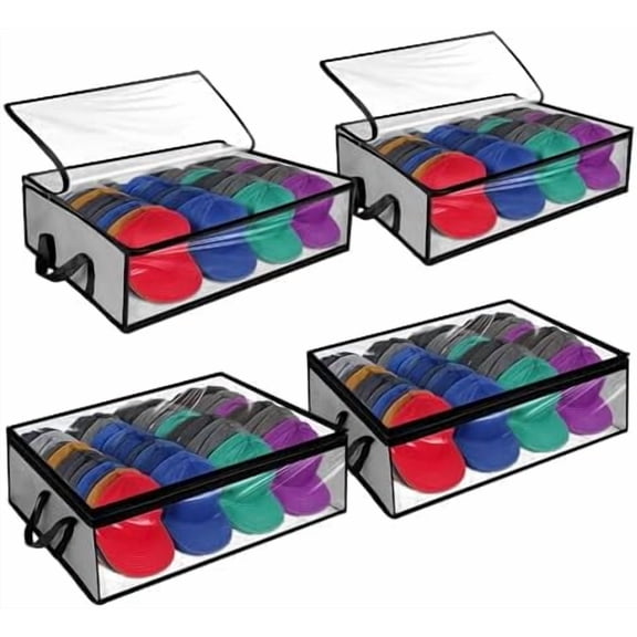 4 Pack Hat Storage for Baseball Caps, Clear Wide Hat Organizer Large Capacity Hat-Saver with 2 Carry Handles, Foldable Hats Racks Holder Holds Up to 40 Hats (Grey)$$Home Decor, Kitchen, & Other