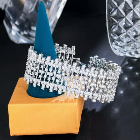 Bold Silver Plated Cubic Zirconia CZ Round Tennis Women Big Wide Bracelet Bangle