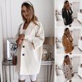 thumbnail image 2 of Women Winter Overcoat Turn-down Collar Pockets Solid Color Double-breasted Thickened Loose Fit Coat Thermal Three-quarter Sleeved Commuting Dating Spring Fall Winter Coat, 2 of 8