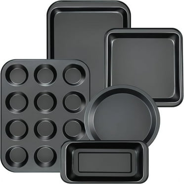 CHEF LANG 5 Pieces Baking Pans Set,Stackable Bakeware Set,Nonstick Baking Sheet Set for Oven,Complete Carbon Steel Bakeware Set,Dishwasher Safe,Balck