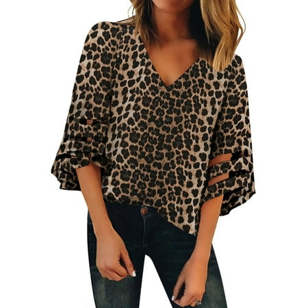 Women's Leopard 3/4 Flared Sleeve Blouse | Walmart Canada