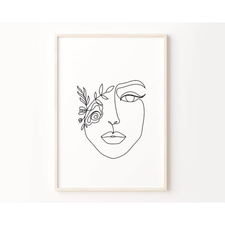 POSTER Woman Line Drawing, Female Face Wall Art, Woman Art, Fashion Art Sketch Print, Black And White Single Line Art, Naked Print, Feminine Poster-UNFRAMED