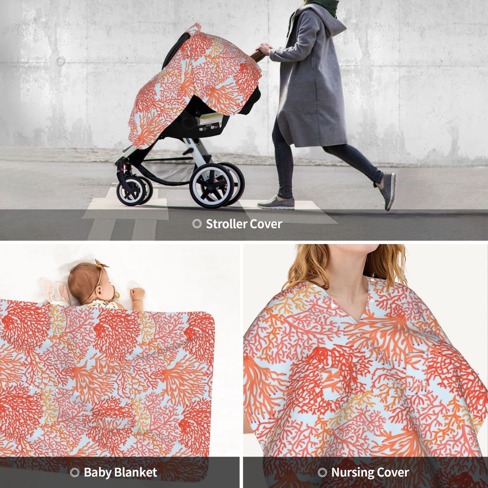 Car Seat Cover Baby - Corals Breathable Infant Car Seat Cover for Baby Carseat, Lightweight Comfort Baby Essentials Must Haves Newborn Stuff for Girl Boy