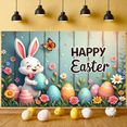thumbnail image 6 of Cute Bunny Happy Easter Banner Colorful Eggs Easter Display Floral Decor Spring Easter Backdrop for Easter Party Spring Celebration Home Decoration, 6 of 9
