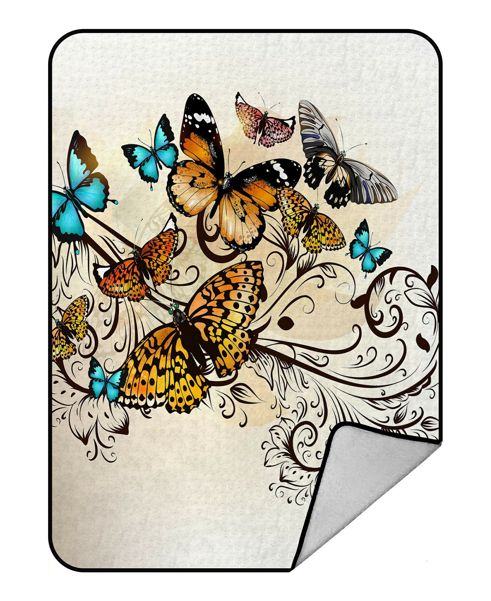 ECZJNT colorful realistic butterflies and ornament Throw Blanket Fleece