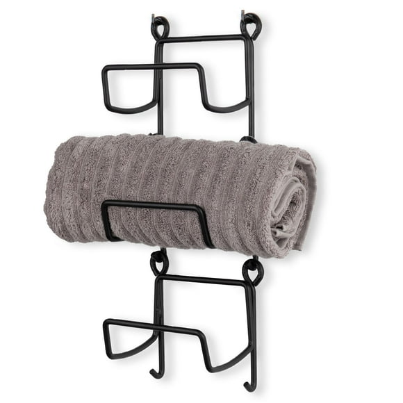 Wallniture Boto Wall Mount Towel Rack for Bathroom Decor Stackable Bath Storage Rack with 2 Hooks, Black, Set of 3