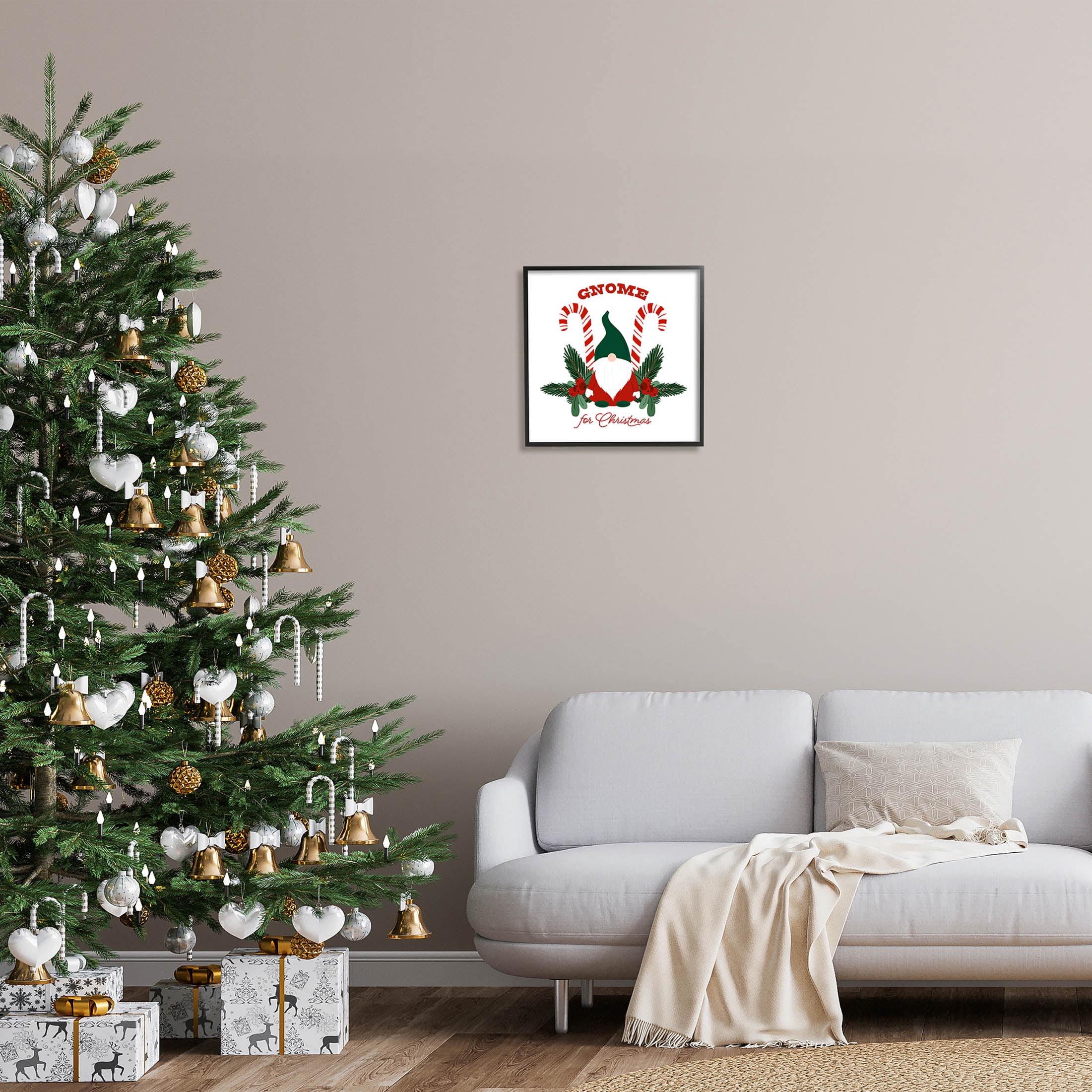 Stupell Industries Gnome For Christmas Candy Canes Graphic Art Black Framed Art Print Wall Art, Design by The Saturday Evening Post