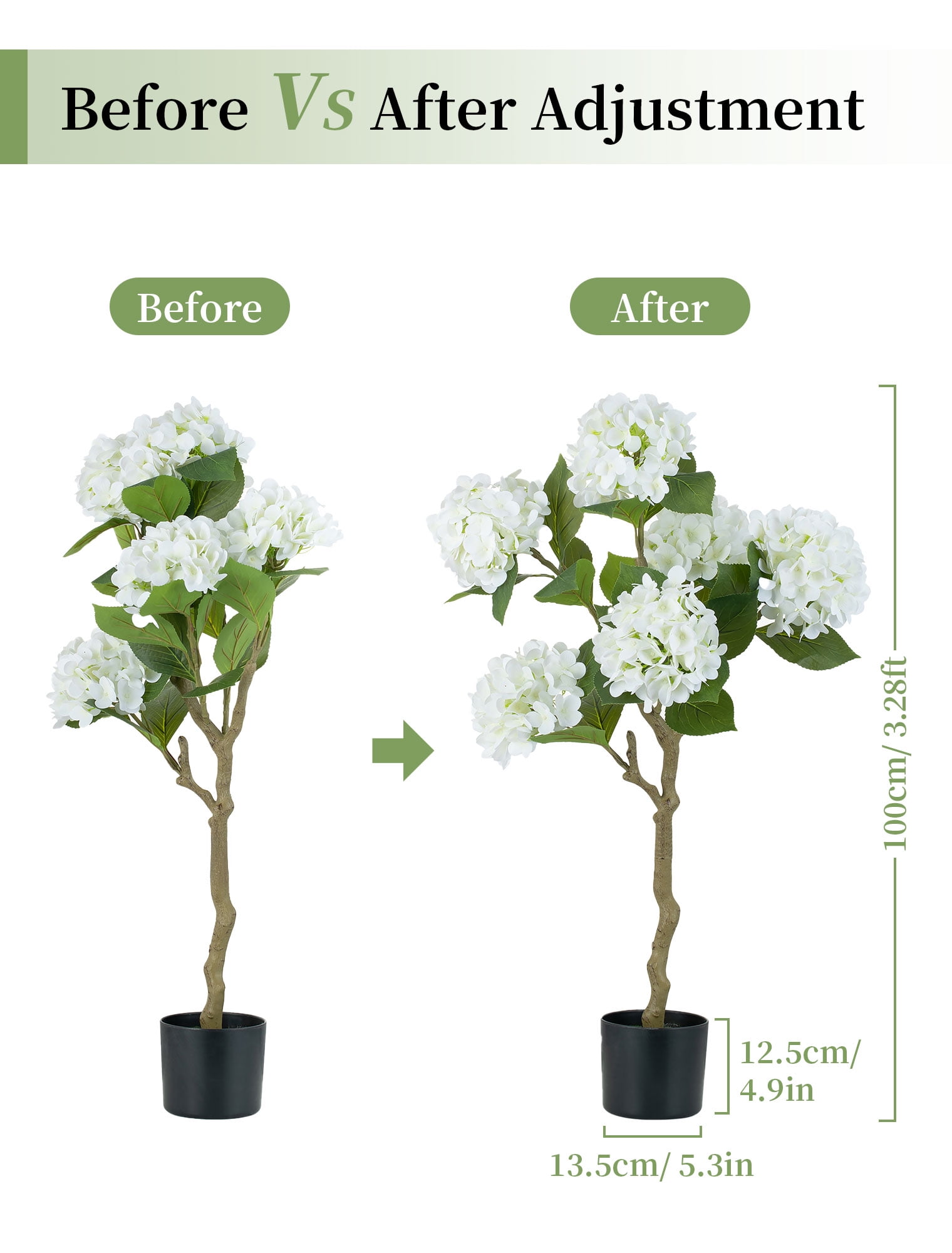 Nuptio 2 Pack Artificial Hydrangea Tree,  Faux Flower Plants for Floor Indoor Outdoor Front Porch Patio Entrance Decor 39"