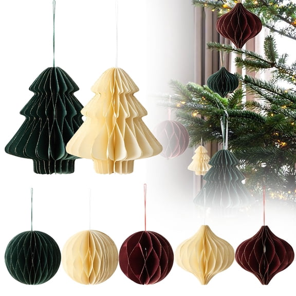 HomelyJoy Paper Ornaments for Christmas Tree, Honeycomb Christmas Decorations, 3D Glitter Edge Foldable Neutral Hanging Decorations for Xmas Tree New Year Holiday Party Home Decor