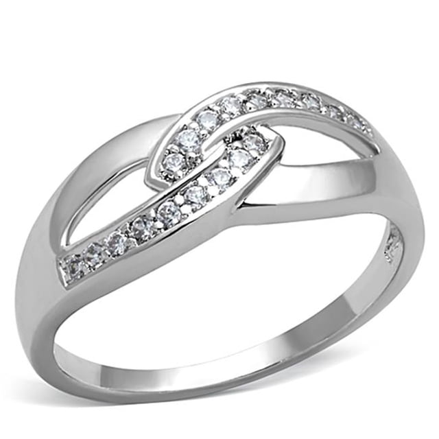 Women Rhodium Brass Ring with AAA Grade CZ in Clear - Size 8