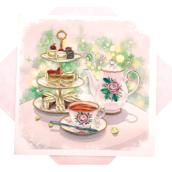 The Art of Afternoon Tea, quilling art greeting card for birthday, valentine's day, mother's day, anniversary, thank you, get well