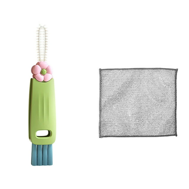 Cepillo para tapa de taza tres en uno, cepillo de limpieza multifuncional, cepillo para botella de leche, cepillo para taza y paño de acero.