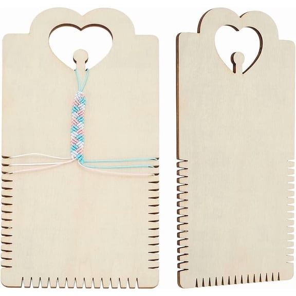 2Pcs Plywood Wood Friendship Bracelet Making Kit 24x12cm/9.5x4.7 Inch Antique White String Bracelets Maker Craft Tool Rectangle with Heart Bracelet Braiding Disk