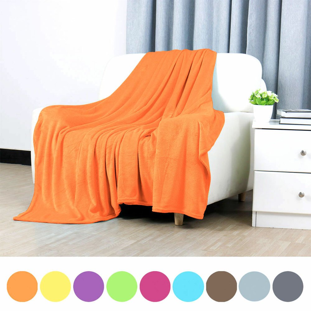 Soft Warm Fleece Blanket Throw Rug Plain Plush Flannel Solid Sofa Bed