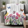 thumbnail image 2 of Tulips Spring Floral Blanket Soft Cozy Warm Throw Blanket for Couch, Plush Fuzzy Flannel Fleece Blankets for Sofa, Pastoral Flowers Butterfly Farmhouse Bed Blankets Lightweight Gifts for Men, 40"x50", 2 of 9