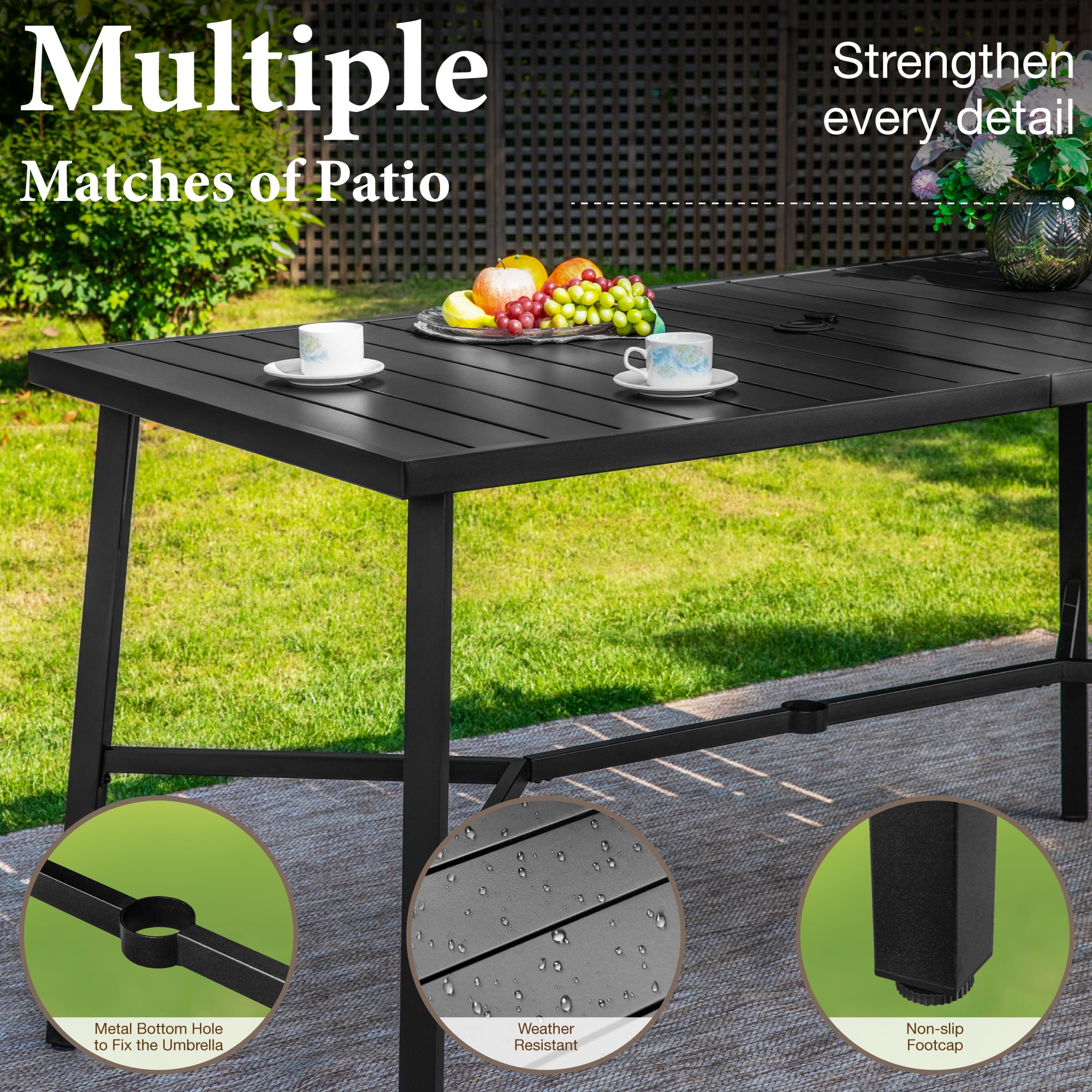 SUMMIT LIVING Outdoor Swivel Bar Stool Dining Set of 7, 6 Metal Patio Counter Height Chairs and 1 Metal Bar Table, Black&Grey