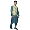 thumbnail image 2 of Atasi Mandarin Collar Traditional Solid Kurta Pajama With Printed Jacket Set, 2 of 3