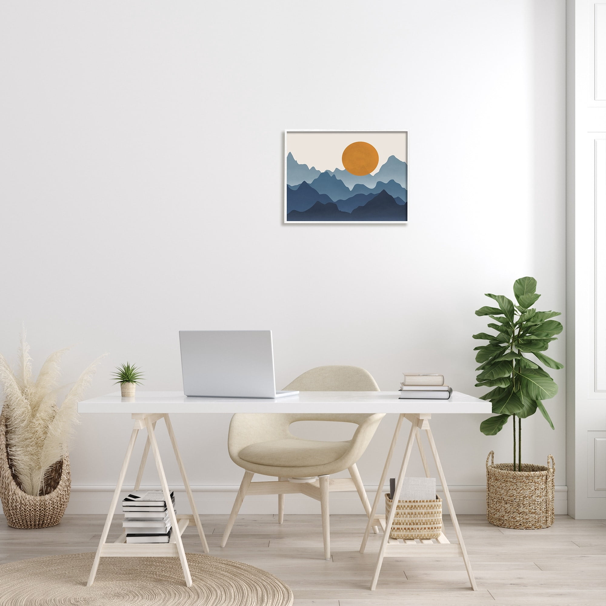 Stupell Industries Rising Sun Jagged Layered Mountain Range Peaks Graphic Art White Framed Art Print Wall Art, Design by JJ Design House LLC