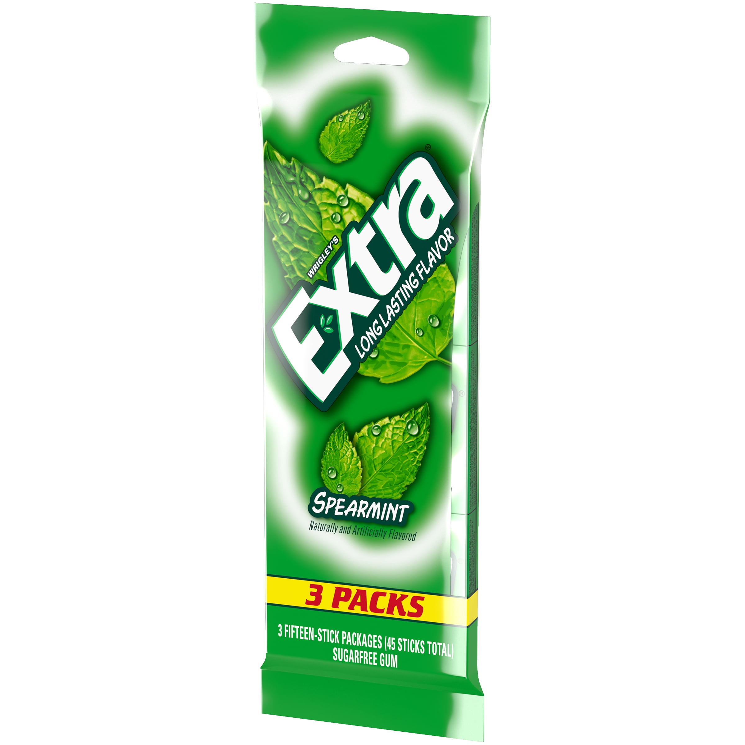 EXTRA Spearmint Sugar Free Chewing Gum, 15 Sticks per Pack, 3 Pack