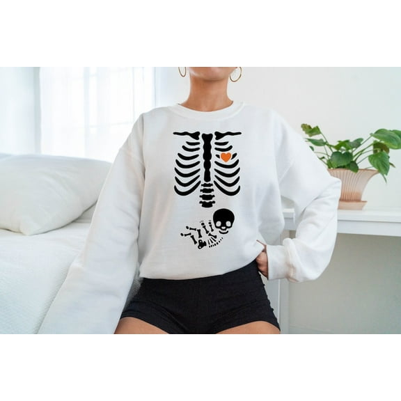 Halloween Pregnancy Sweatshirt, Skeleton Pregnancy Reveal Shirt, New Mom Baby Announcement Hoodie