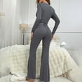 thumbnail image 5 of ICHUANYI Womens V-neck Pajamas Long Sleeve Sleepwear Top with Pants Super-Soft Solid Lounge Sets, 5 of 7