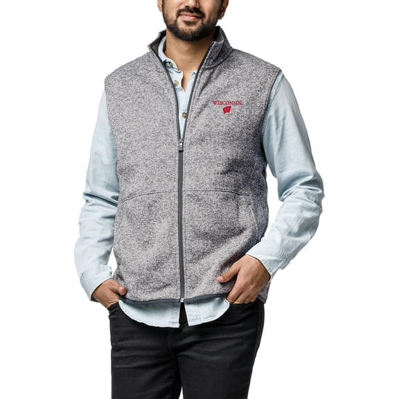 Men's League Collegiate Wear Heather Gray Wisconsin Badgers Saranac Collection Fleece Full-Zip Vest