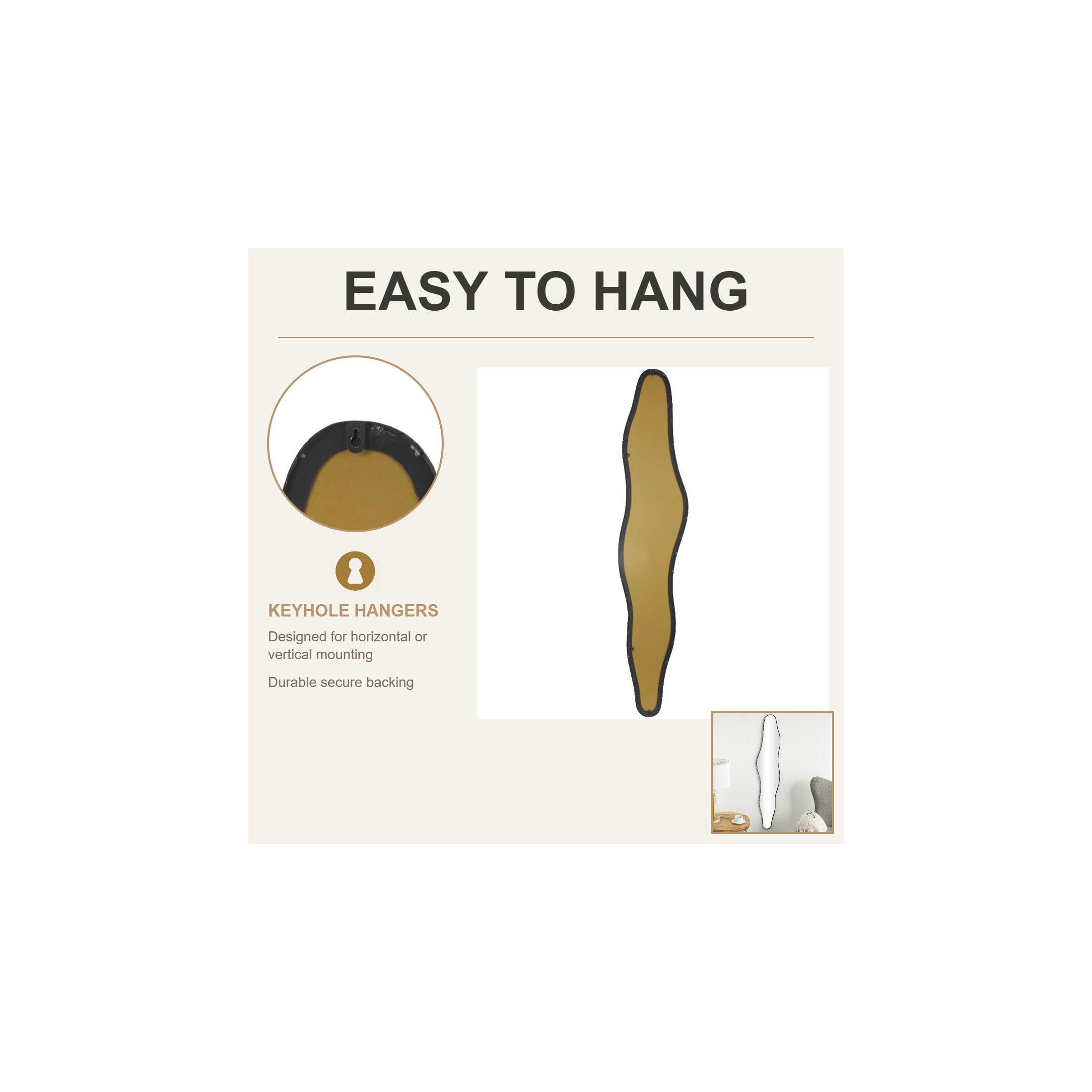 CosmoLiving by Cosmopolitan 12" x 59" Black Slim Wavy Abstract Wall Mirror