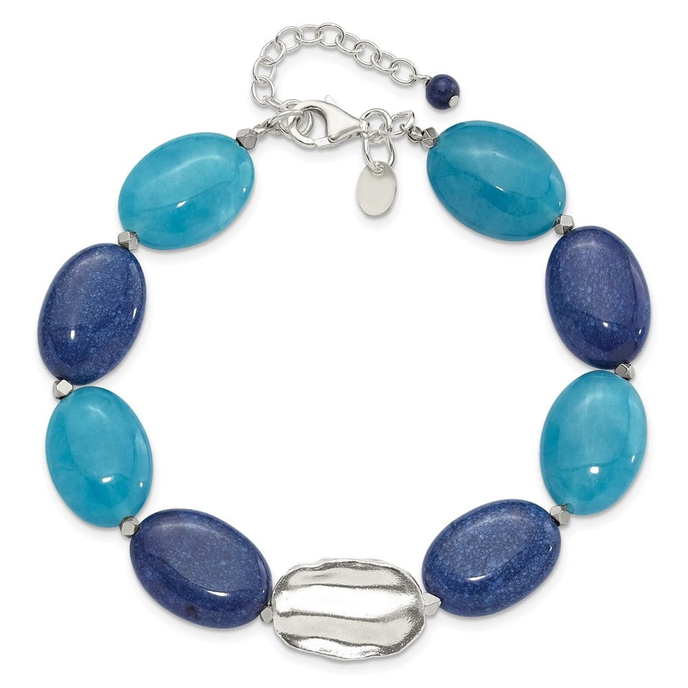 Diamond2Deal 925 Sterling Silver Hematite, Jade, Lapis, Quartz w/1in ext Bracelet for Women 9"