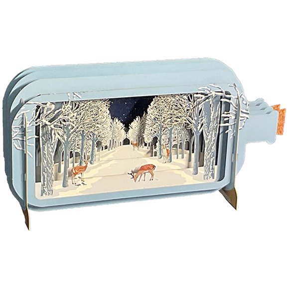 Alljoy Design Deer in Snow Covered Clearing Between Rows of Trees Laser Cut 3D Pop Up Christmas Card